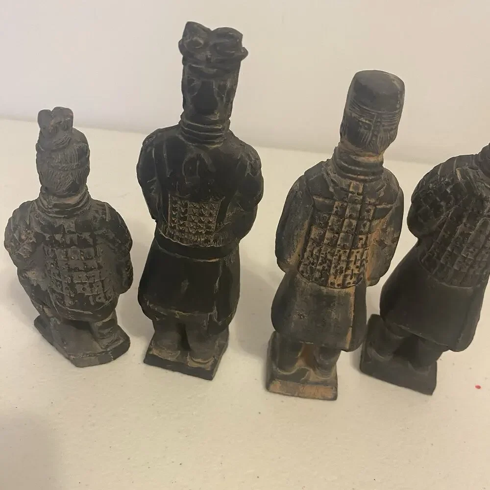 Vintage MCM Lot Of 4 Chinese Warrior Terra Cotta Stone Carved Figurines Novelty